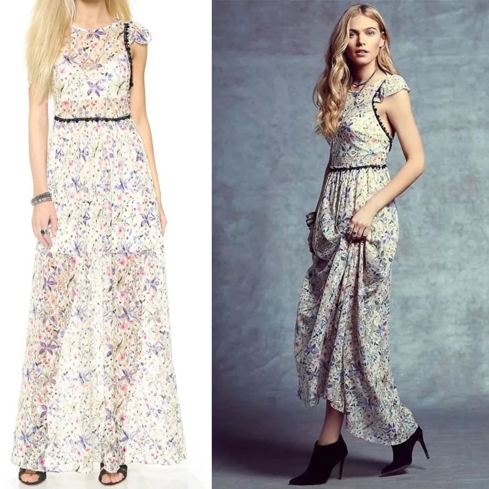 Free People Maxi Dress Spring Garden Lace Open Back Cream 4 Boho Cottagecore
